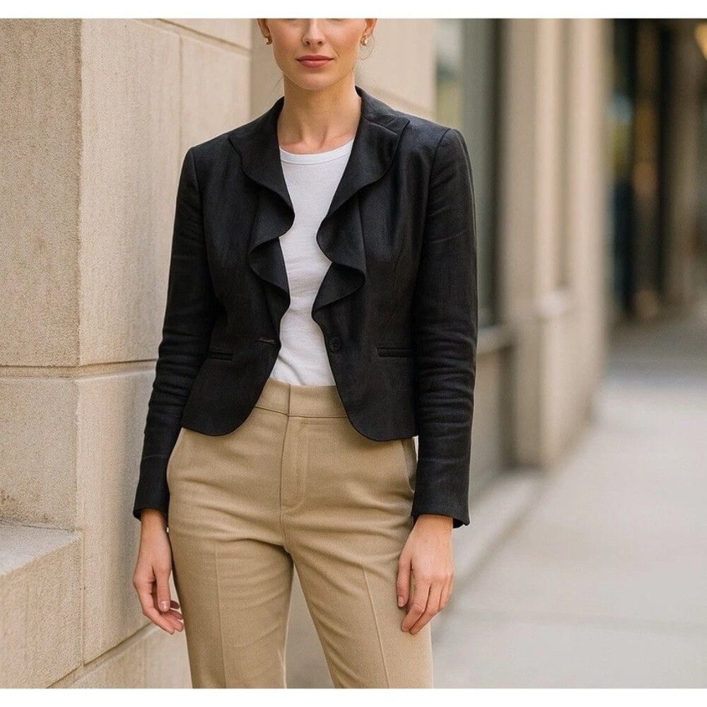 Lauren Ralph Lauren Black Ruffle Front Blazer